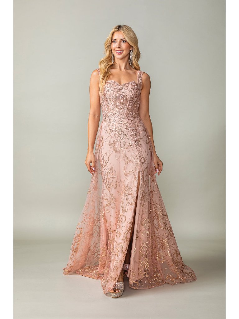 New Rose-Gold Evening Gown Floor Length Formal Elegant Stunning 4379